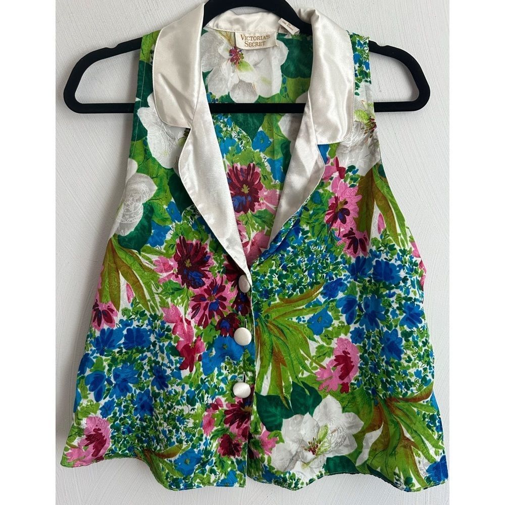 Victoria’s Secret Vintage Floral Bright Button Up Vest Top Medium